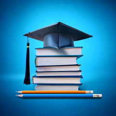 graduation cap on books
