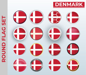 Obraz premium Denmark round flag Set with 16 Different Styles
