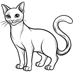 Stylized line art Cat with Curved Tail and Alert Ears Vector