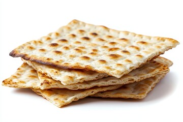 Matzah Jewish Passover bread symbol on white background with free space for text Close up