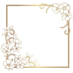 Gold frame with flowers for wedding invitation card