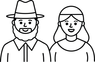 Smiling Pilgrim Couple Vector Drawing for Kids Thanksgiving Coloring Fun
