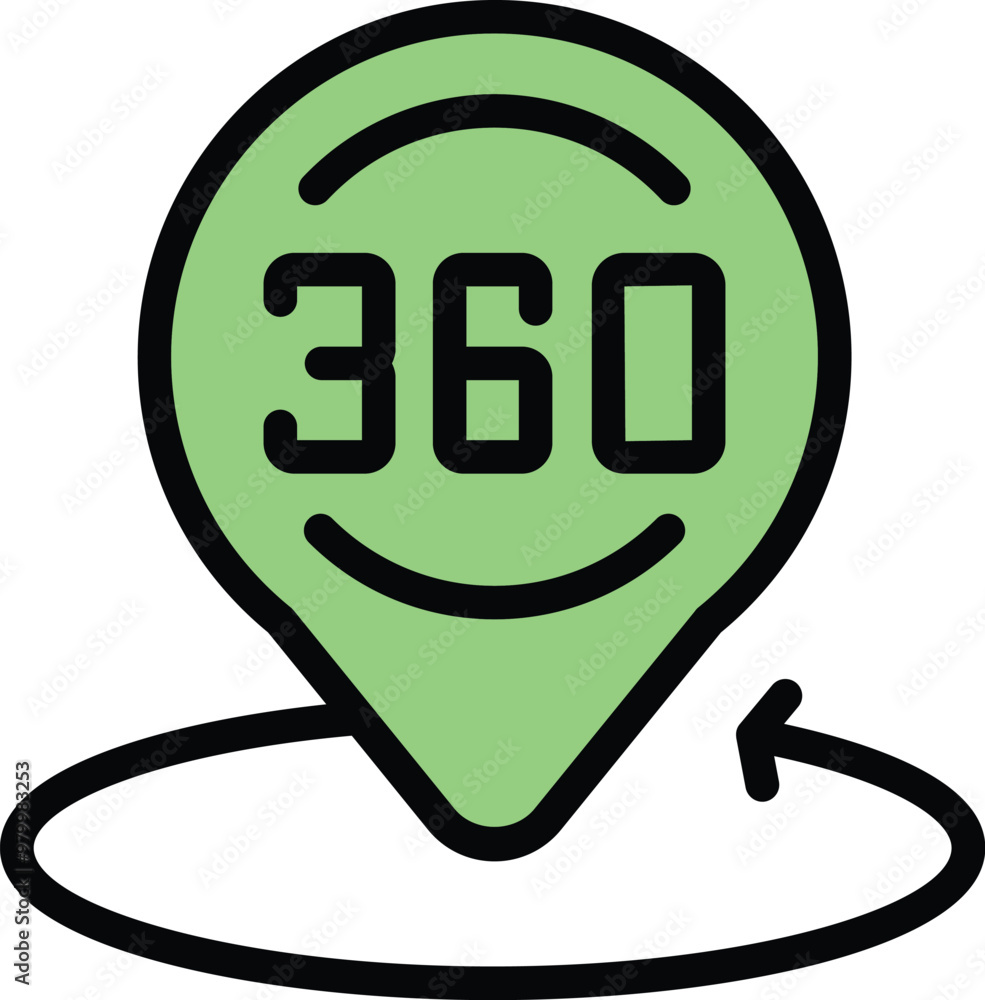 Aufkleber green icon of a pin pointing a location and showing a 360 degree full rotation