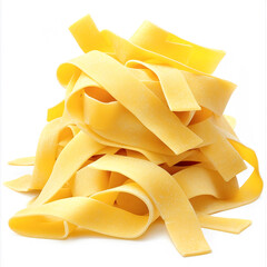 Italian pappardelle pasta on white background