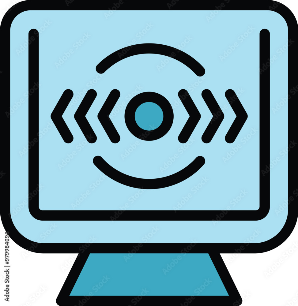 Poster computer screen showing eye tracking technology, with arrows indicating movement and a circle repres