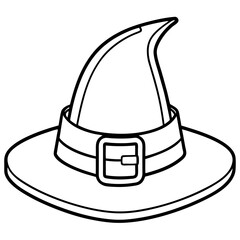 Classic Witch's Hat with Curved Brim & Buckle Outline Vector