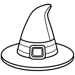 Classic Witch's Hat with Curved Brim & Buckle Outline Vector