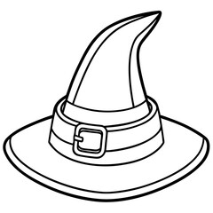 Classic Witch's Hat with Curved Brim & Buckle Outline Vector