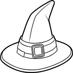 Classic Witch's Hat with Curved Brim & Buckle Outline Vector