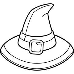 Classic Witch's Hat with Curved Brim & Buckle Outline Vector