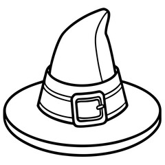 Classic Witch's Hat with Curved Brim & Buckle Outline Vector