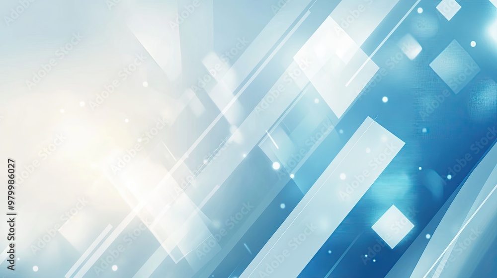 Poster a soft blue abstract background with geometric shapes and light accents, creating a calm and serene 