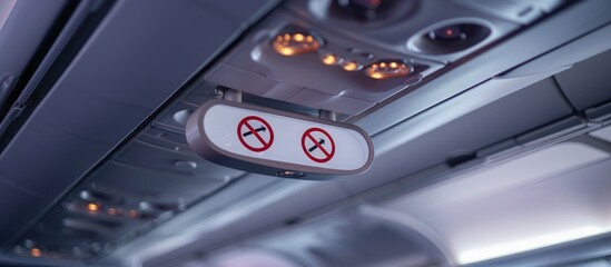 Overhead Console Of The Airplane With No Smoking Sign Remind Indicator