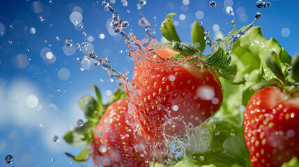 Super Wide Angle Fresh Apple Splash with Lettuce, Water, and Juice in Motion