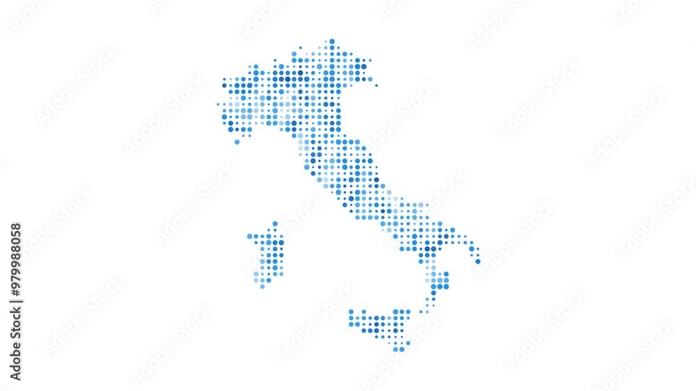 Poster italy dotted digital map. map of italy with pulsating colored circles. shape of the country filled w