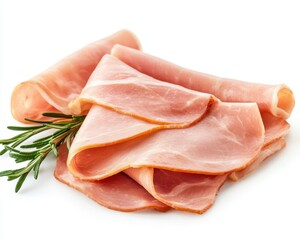 Pork and cooked ham on white background