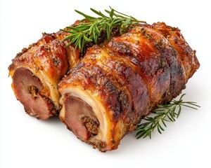 Pork and Christmas baked spicy meat isolated on white background