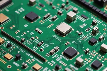 Obraz premium macro closeup of a computer pcb motherboard backside