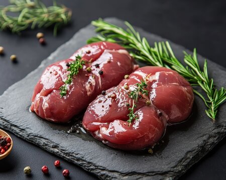 Pork kidneys on stone background