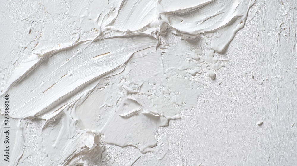 Poster thick white paint creates dynamic texture on canvas, featuring modern abstract design with minimalis