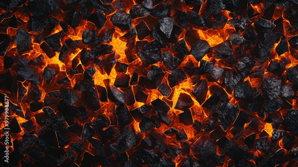 Poster smoldering embers glowing in the dark, creating a captivating display of heat and texture. this fier