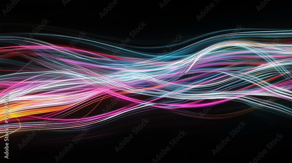 Poster colorful light trails creating a dynamic and vibrant abstract composition, suitable for projects rel