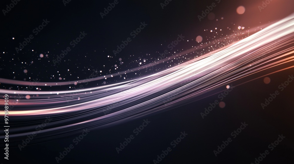 Poster abstract background with light trails flowing and sparkling particles on dark background for futuris