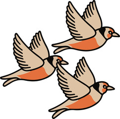 Naklejka premium Vector Illustration of Three Flying Birds in Motion