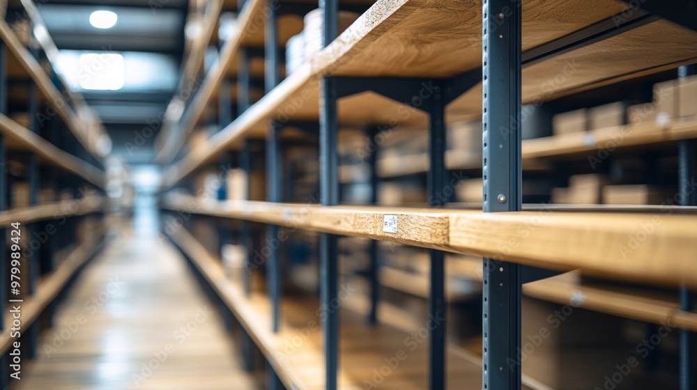 Poster close-up of a modular shelving unit joint highlighting the seamless connection between wood and meta
