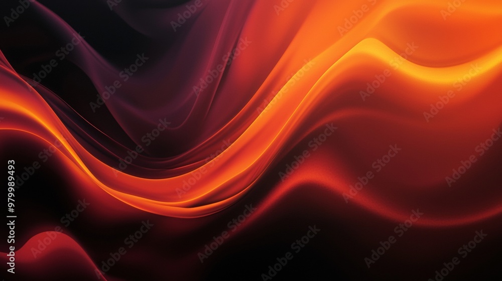 Poster abstract red and orange waves are flowing on a black background, creating a vibrant and dynamic comp