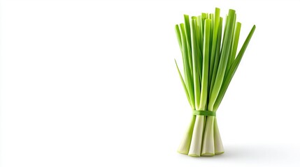 Fototapeta premium Close-up of green onions in a glass vase with stems protruding from top