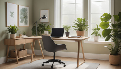 Intérieur décoration design maison bureau architecture plante calme vert apaisant relaxant aménagement idée.