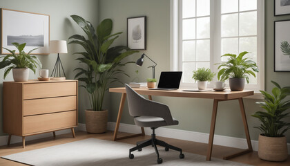 Intérieur décoration design maison bureau architecture plante calme vert apaisant relaxant aménagement idée.