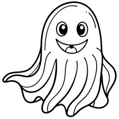 Charming Ghost Flowing Edges & Friendly Expression Line Art Vector