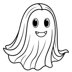 Charming Ghost Flowing Edges & Friendly Expression Line Art Vector