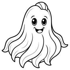 Charming Ghost Flowing Edges & Friendly Expression Line Art Vector