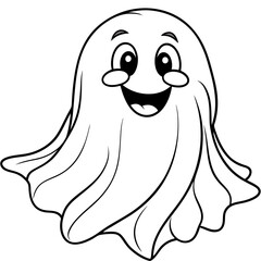 Charming Ghost Flowing Edges & Friendly Expression Line Art Vector