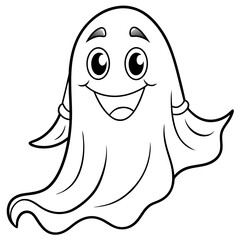 Charming Ghost Flowing Edges & Friendly Expression Line Art Vector