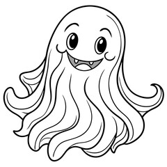 Charming Ghost Flowing Edges & Friendly Expression Line Art Vector