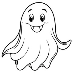 Charming Ghost Flowing Edges & Friendly Expression Line Art Vector