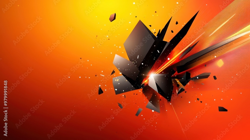 Poster an abstract shatter vector with bold shapes and fragments exploding across a high-contrast backgroun