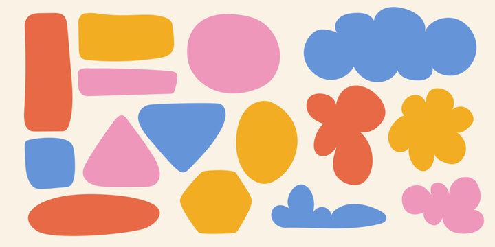 Vector organic shapes. Hand drawn text boxes. Abstract liquid shapes. Organic flat drops. Random wavy spots and curved elements. Set empty geometric elements for design: circle oval triangle rectangle