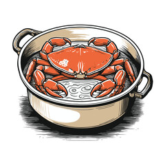 Fresh Red Crab in a Silver Cooking Pot © ImageryPlanet