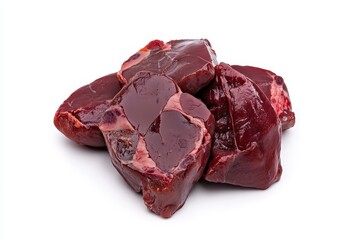 Obraz premium Slices of raw liver isolated on white background Top view