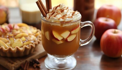 Spiced apple cider with pie and cinnamon