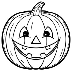 Classic Smiling Pumpkin with Triangular Eyes and Jagged Mouth line art vector