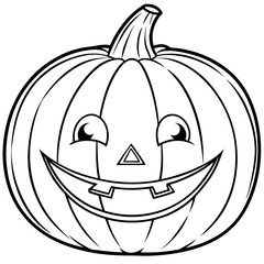 Classic Smiling Pumpkin with Triangular Eyes and Jagged Mouth line art vector
