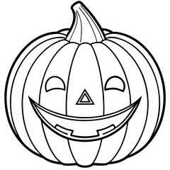 Classic Smiling Pumpkin with Triangular Eyes and Jagged Mouth line art vector
