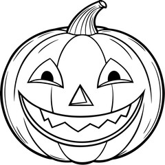 Classic Smiling Pumpkin with Triangular Eyes and Jagged Mouth line art vector