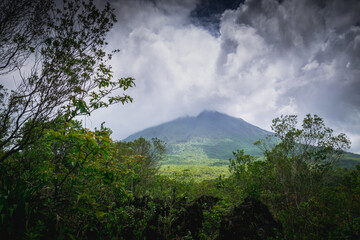 Arenal Volcano peak in clouds